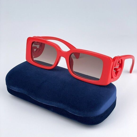 NEW Gucci GG1325S 005 Red Brown Gradient Rectangle Women Sunglasses - Picture 1 of 13